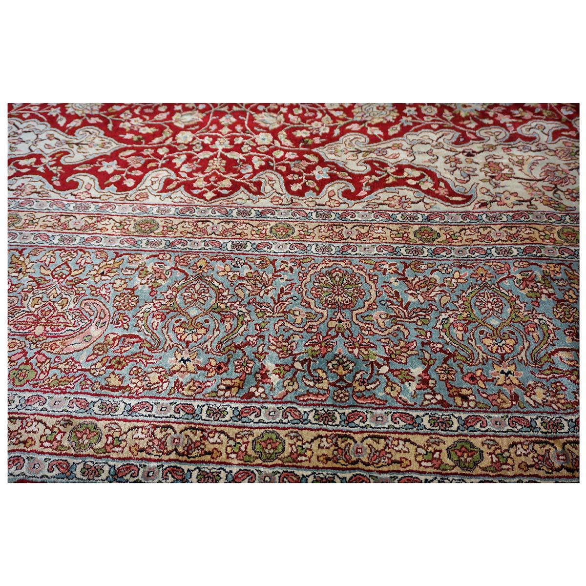 Vintage Kashmiri All Silk 9x12 Handmade Area Rug For Sale 2