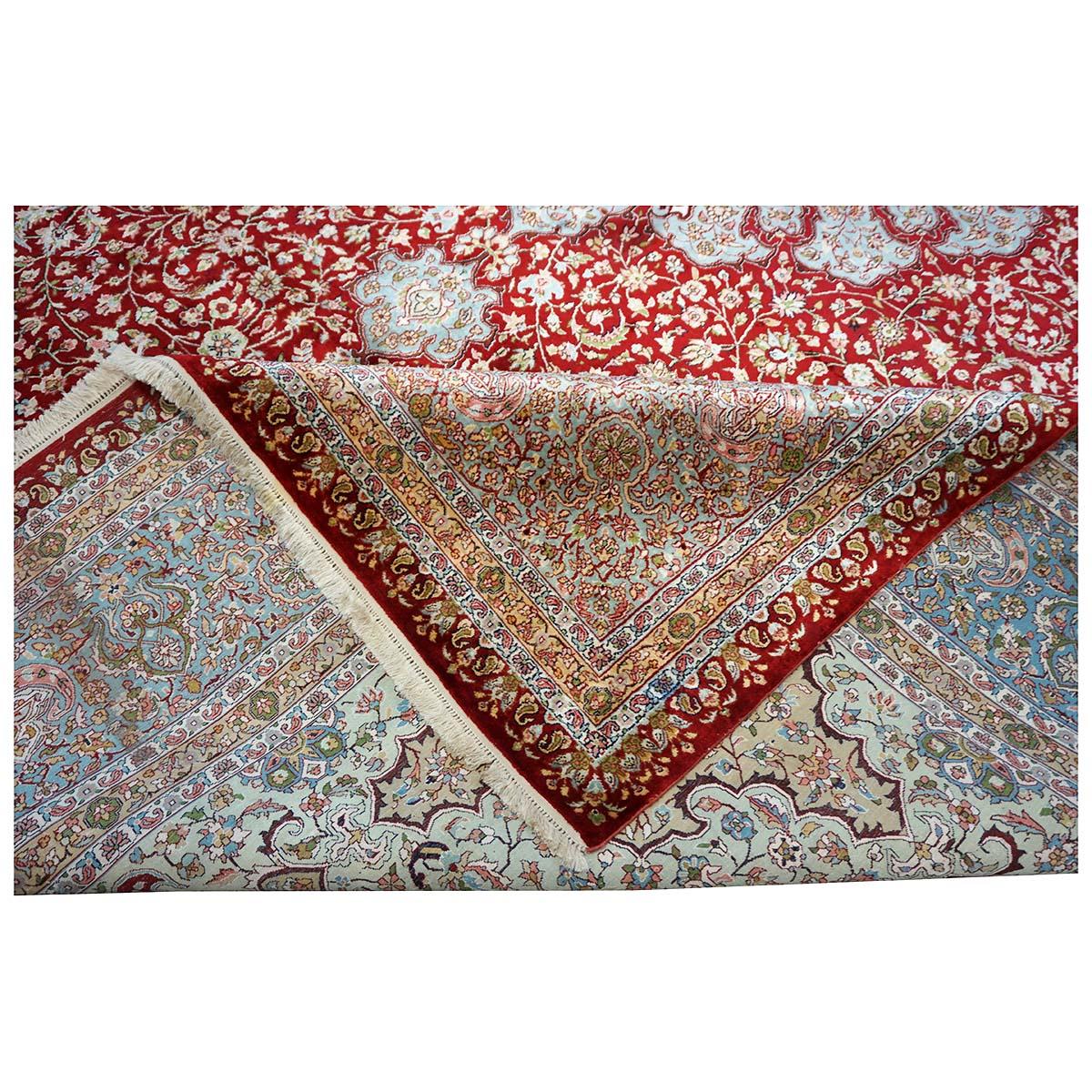 Vintage Kashmiri All Silk 9x12 Handmade Area Rug For Sale 5