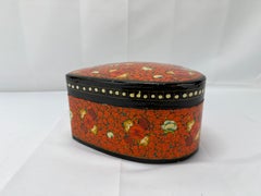 Vintage Kashmiri Heart Shaped Paper Mache Floral Decorated Box