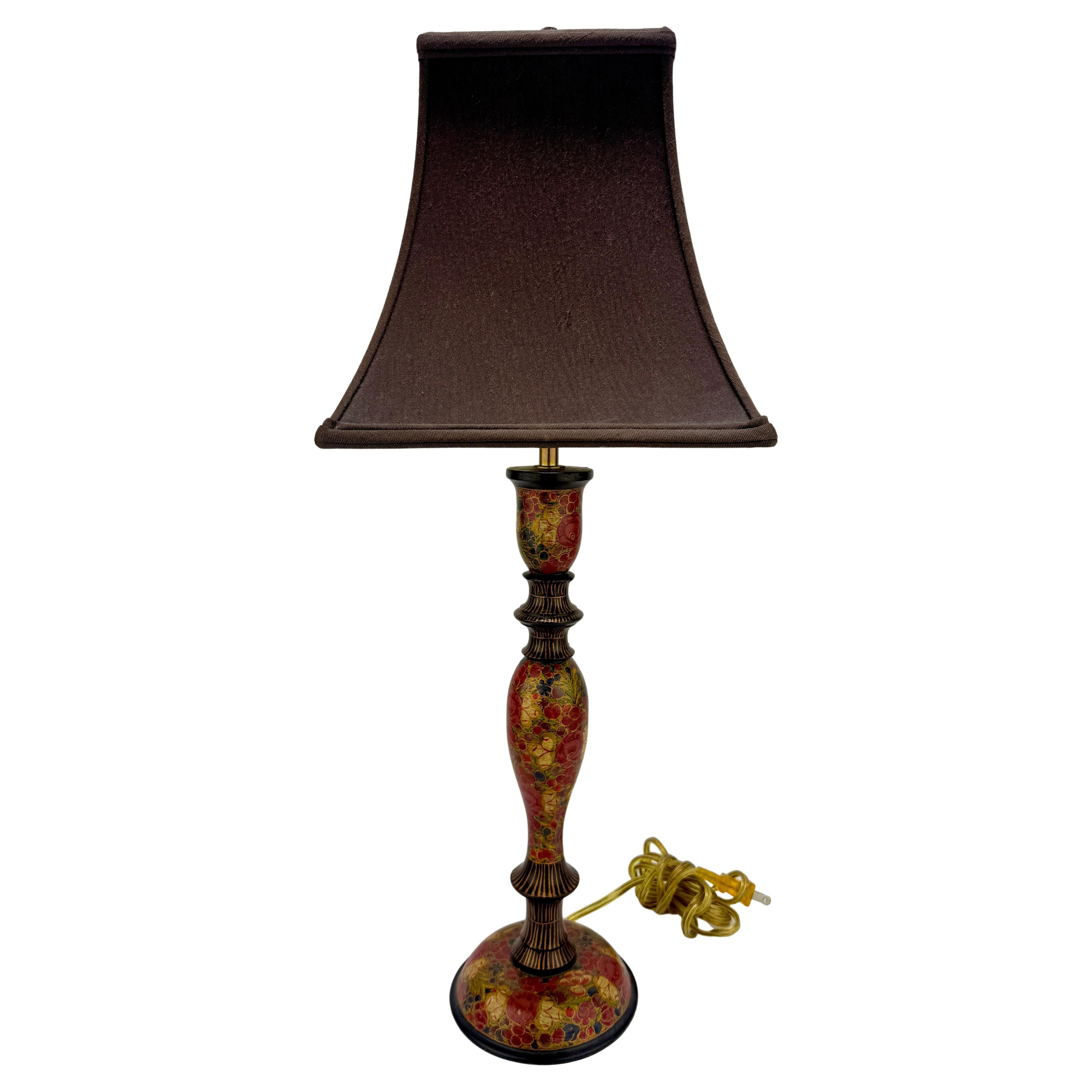 Lampe de table vintage décorée en polychrome du Cachemire