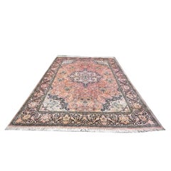 Vintage Kashmiri Silk Qum 9x12 Lachs, Elfenbein & Schwarz Handgefertigter Flächenteppich