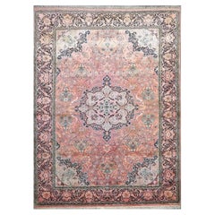 Vintage Kashmiri Silk Qum 9x12 Lachs, Elfenbein & Schwarz Handgefertigter Flächenteppich