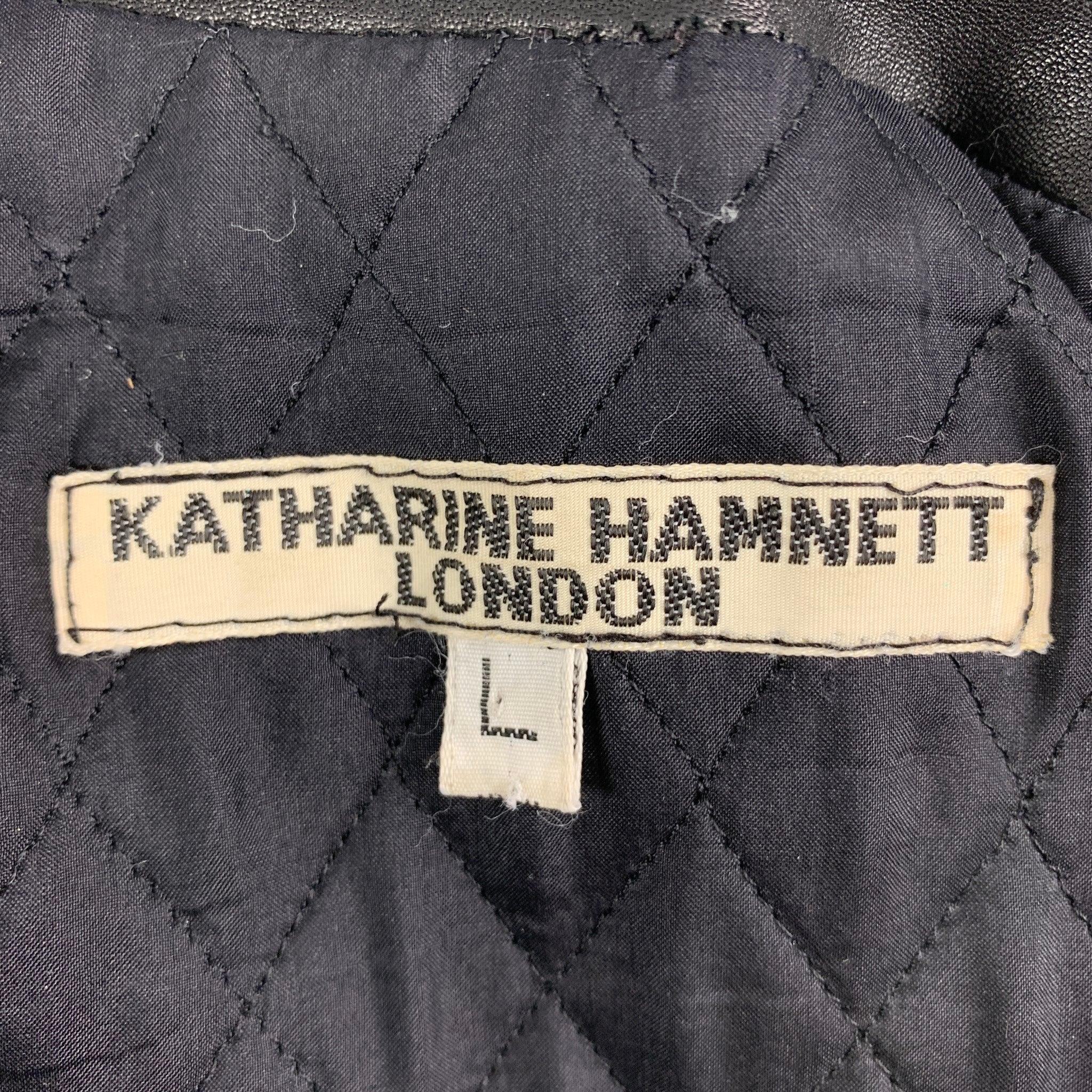 Vintage KATHARINE HAMNETT Winter 1990 Size L Leather Biker Jacket For Sale 6