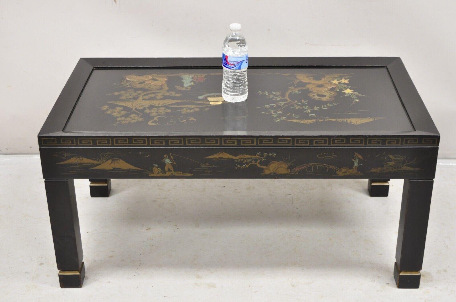 Vintage Katherine Henick Chinoiserie Chinese Black Hand Painted Coffee Table 4
