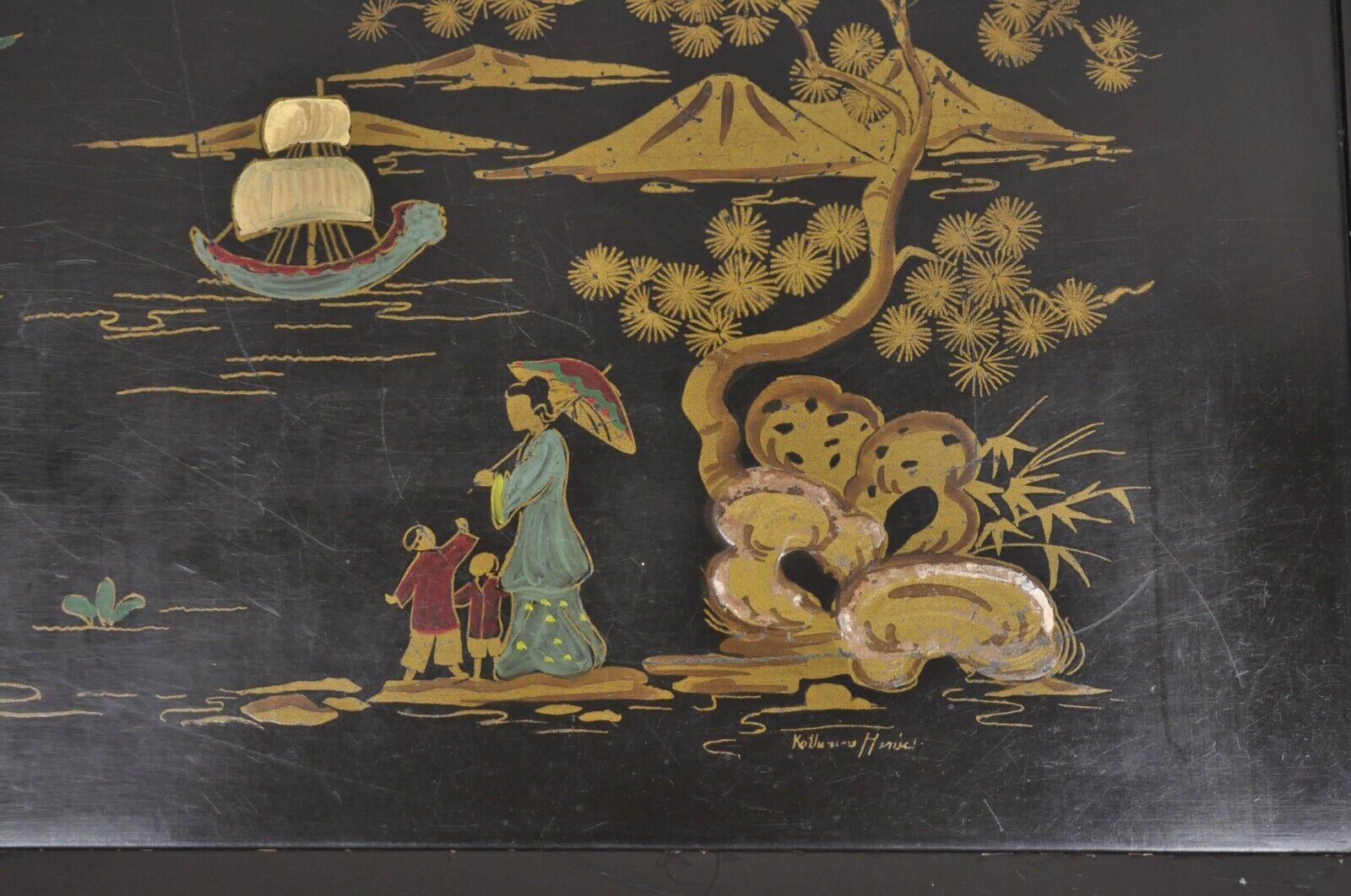 Vintage Katherine Henick Chinoiserie Chinese Black Hand Painted Coffee Table In Good Condition In Philadelphia, PA