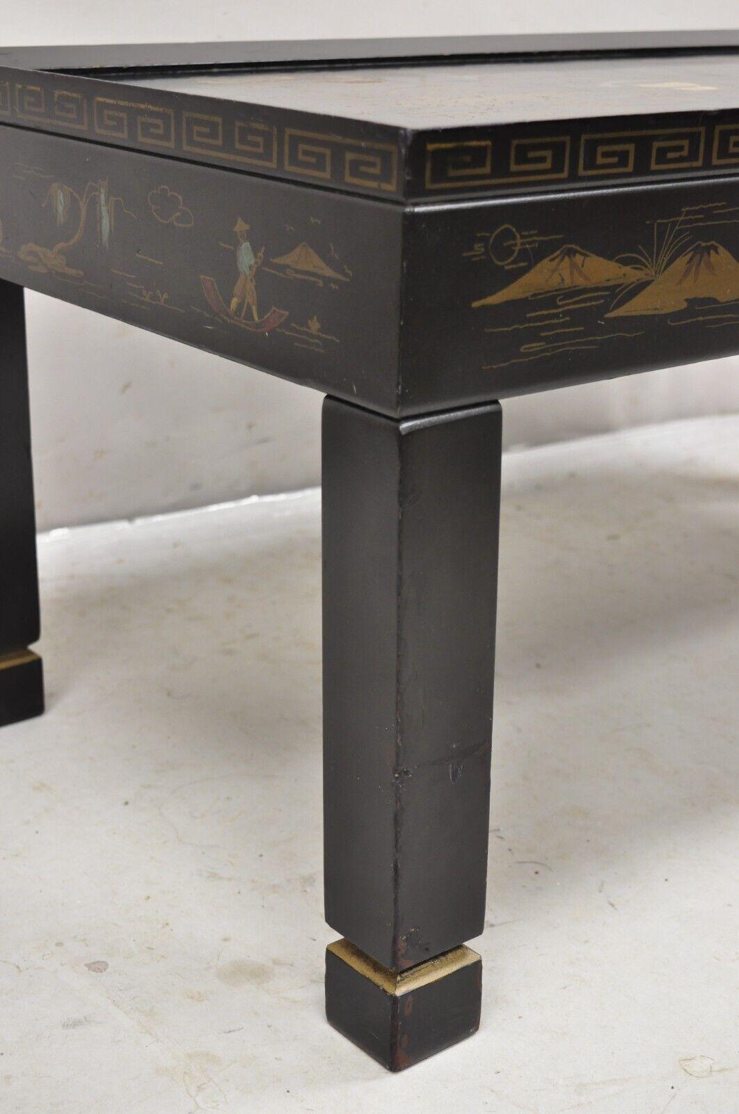 Vintage Katherine Henick Chinoiserie Chinese Black Hand Painted Coffee Table 1