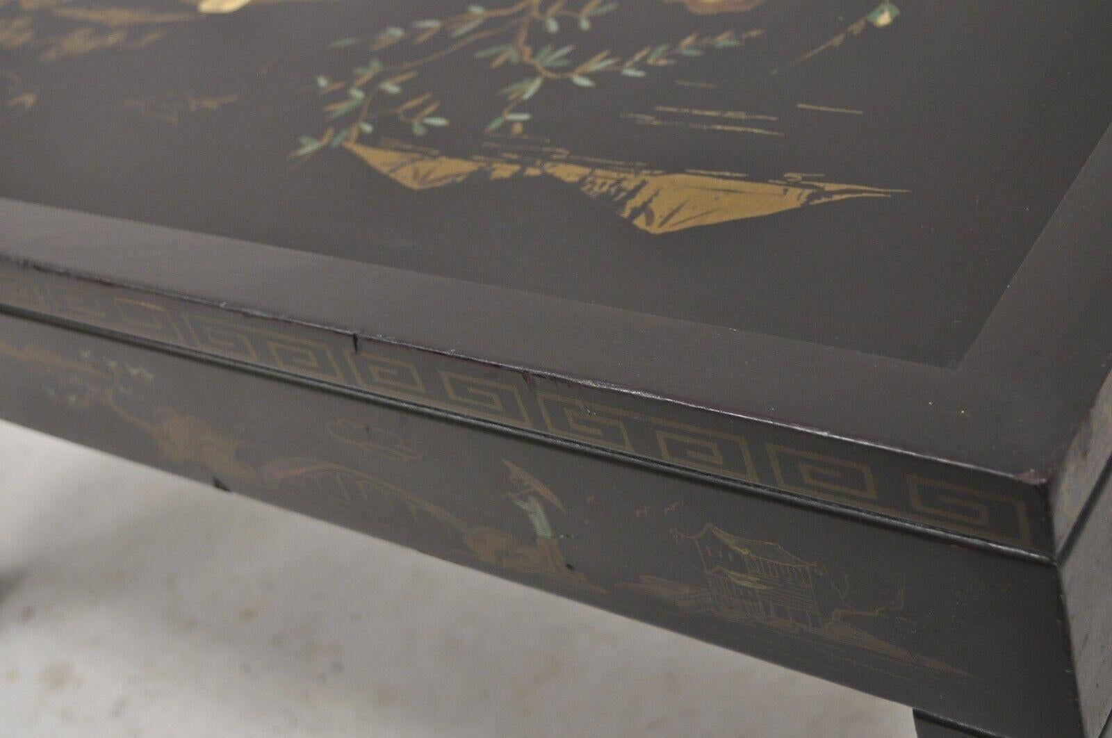 Vintage Katherine Henick Chinoiserie Chinese Black Hand Painted Coffee Table 2