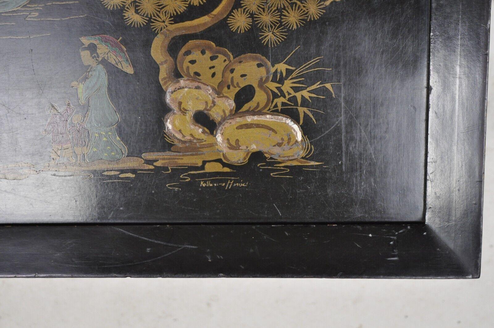 Vintage Katherine Henick Chinoiserie Chinese Black Hand Painted Coffee Table 3