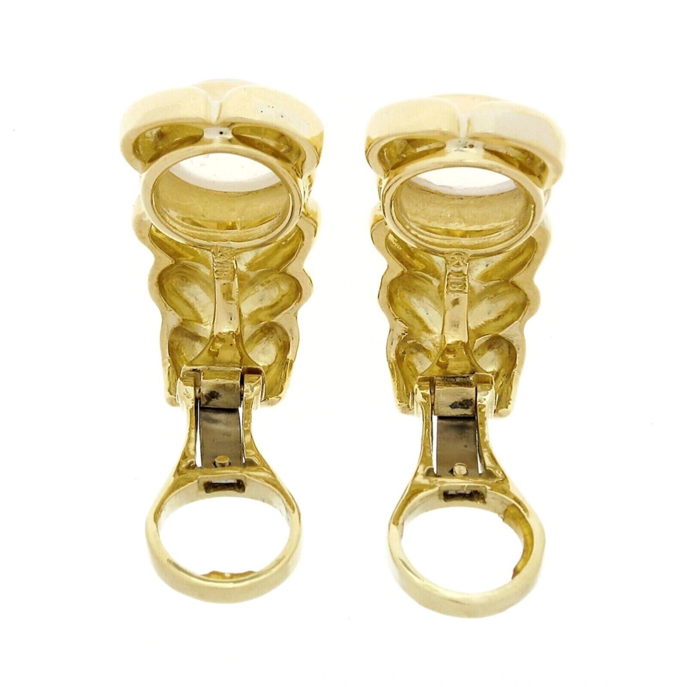 Kaufmann De Suisse Boucles d'oreilles vintage à clips larges tressés en or 18 carats et pierre de lune en vente 1