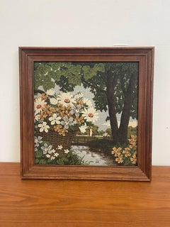 Vintage Kay Dee Floral Linen Print Within Wooden Frame.