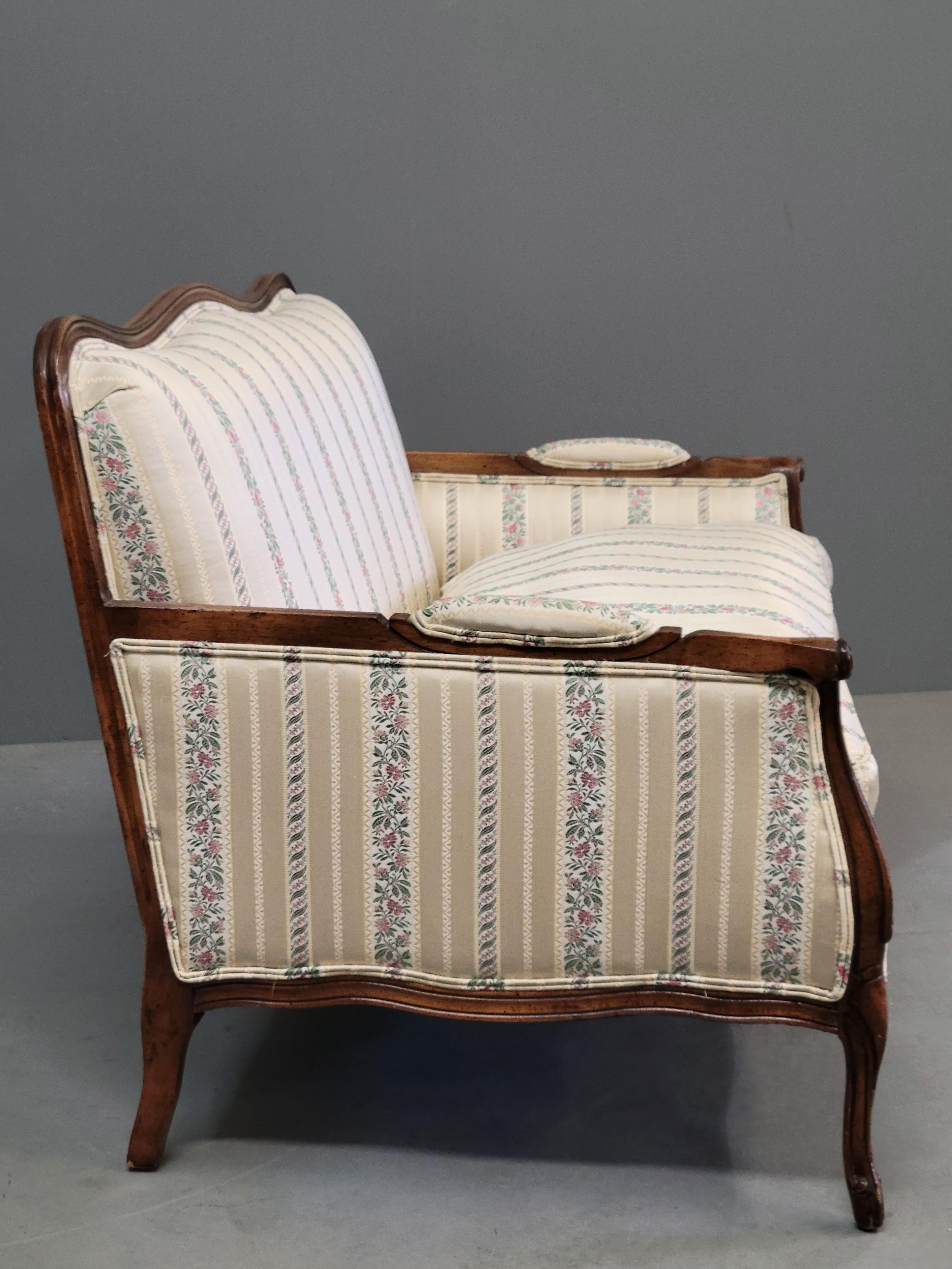 Vintage Kay Lyn Inc. Walnut and Sateen Stripe French Style Settee Loveseat 2