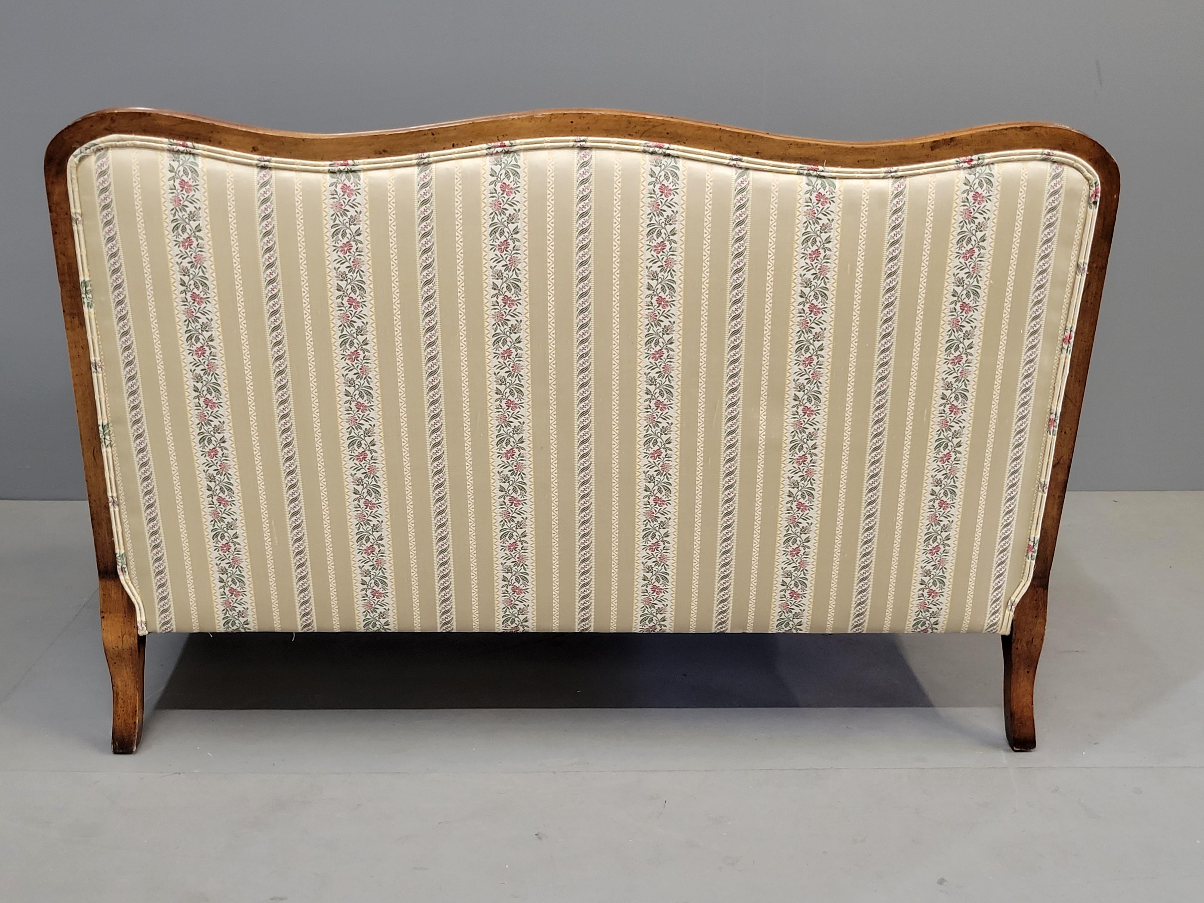 Vintage Kay Lyn Inc. Walnut and Sateen Stripe French Style Settee Loveseat 3