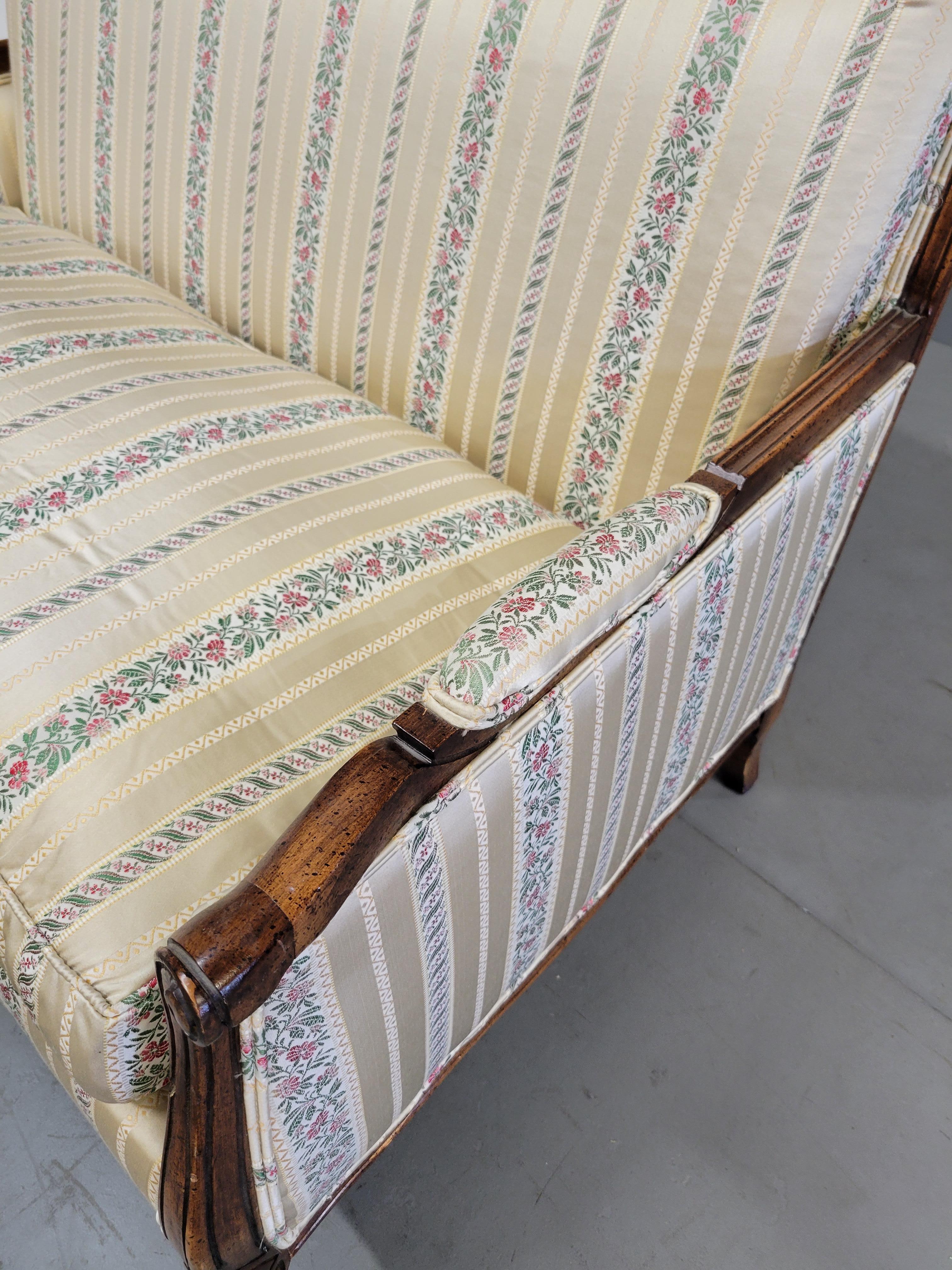 French Provincial Vintage Kay Lyn Inc. Walnut and Sateen Stripe French Style Settee Loveseat
