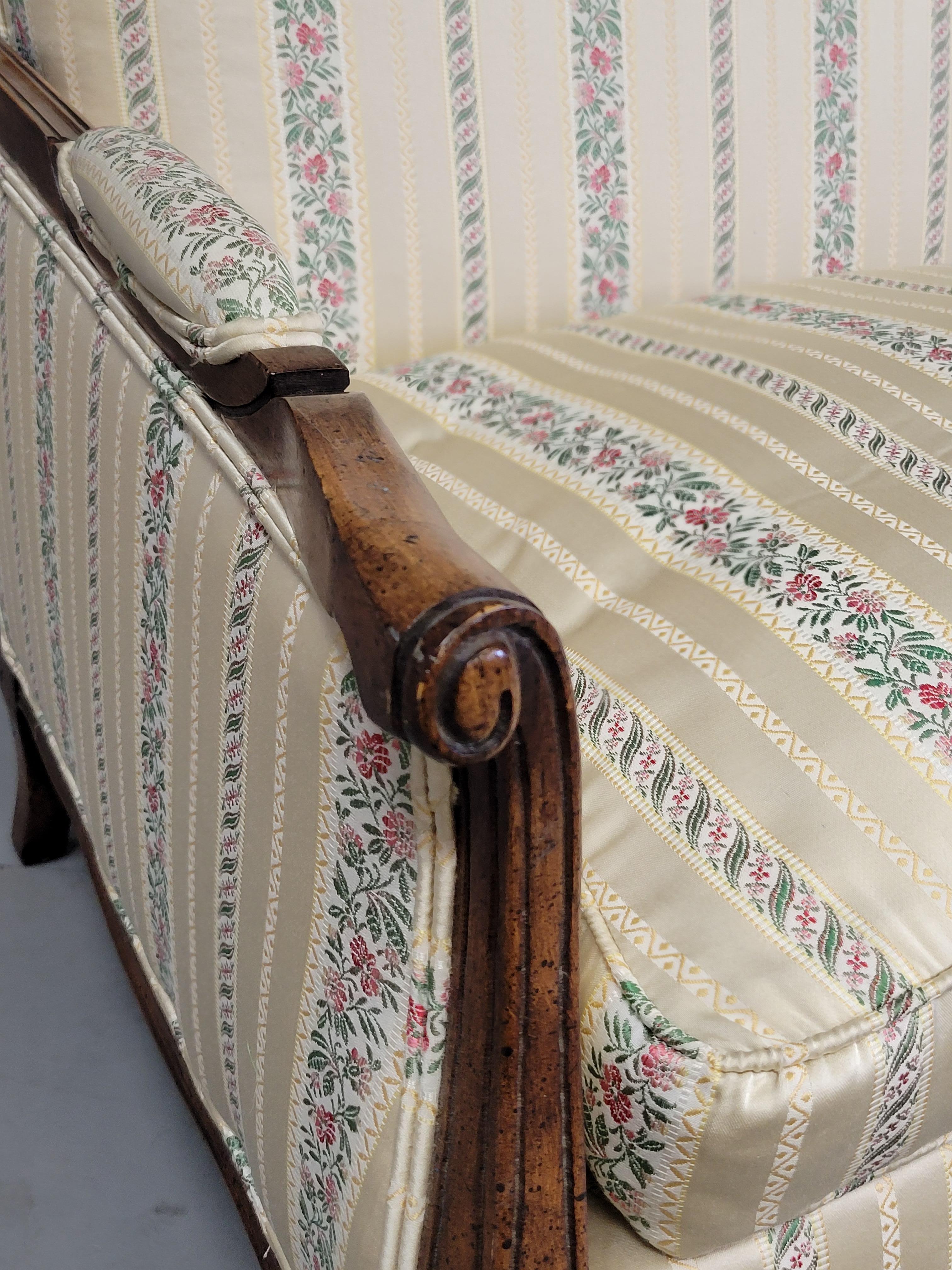 Hand-Crafted Vintage Kay Lyn Inc. Walnut and Sateen Stripe French Style Settee Loveseat