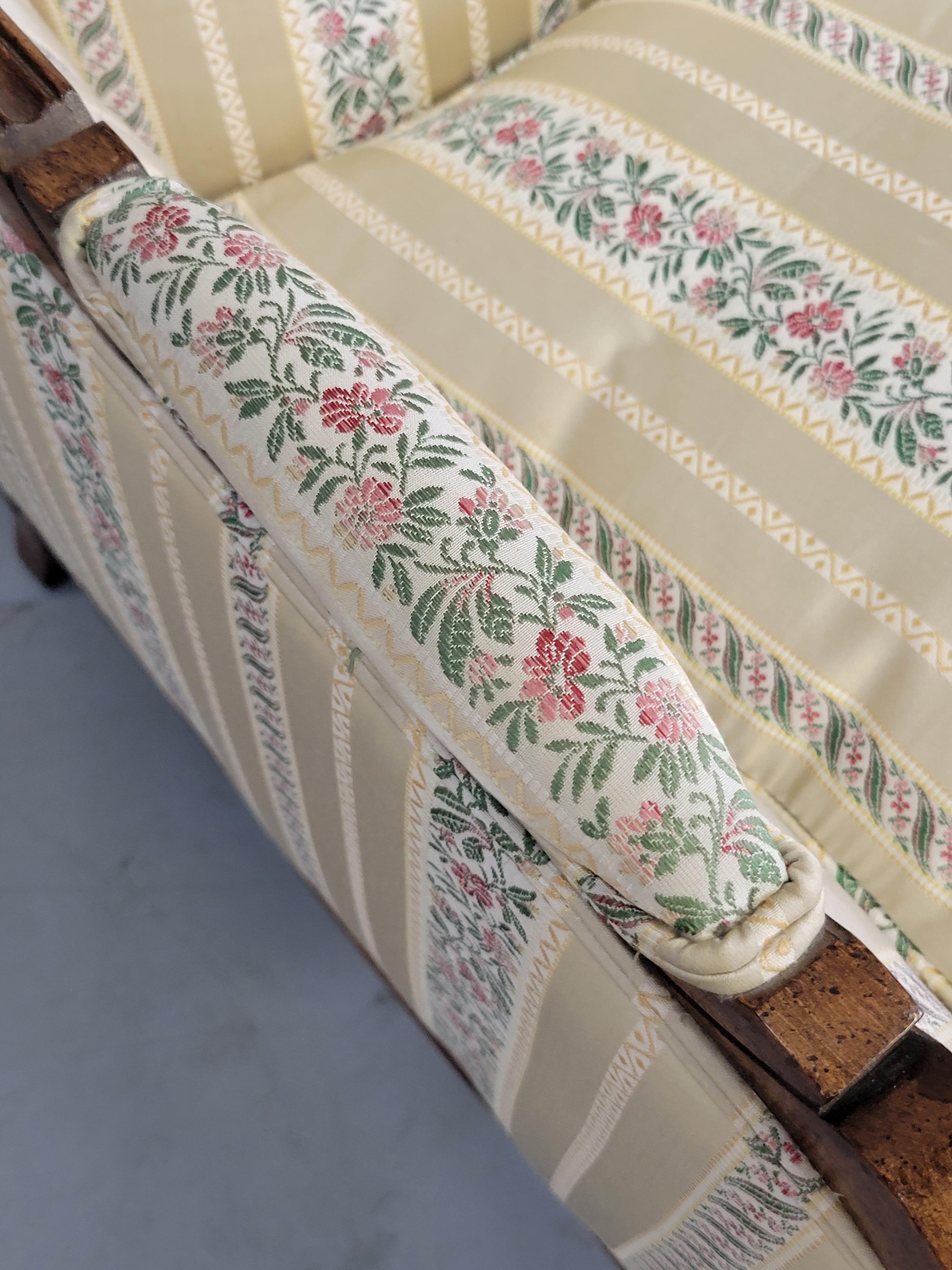 20th Century Vintage Kay Lyn Inc. Walnut and Sateen Stripe French Style Settee Loveseat