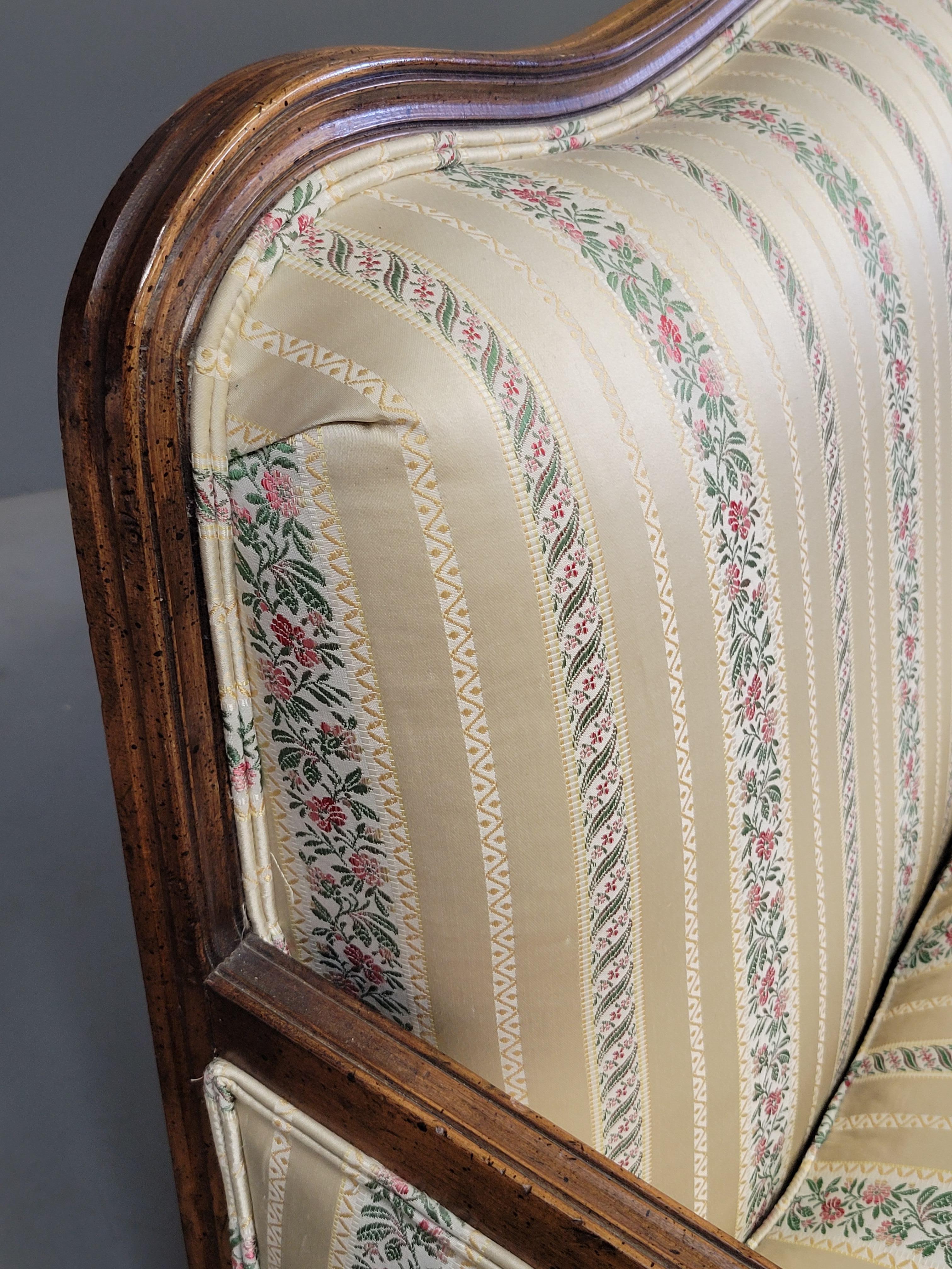 Satin Vintage Kay Lyn Inc. Walnut and Sateen Stripe French Style Settee Loveseat