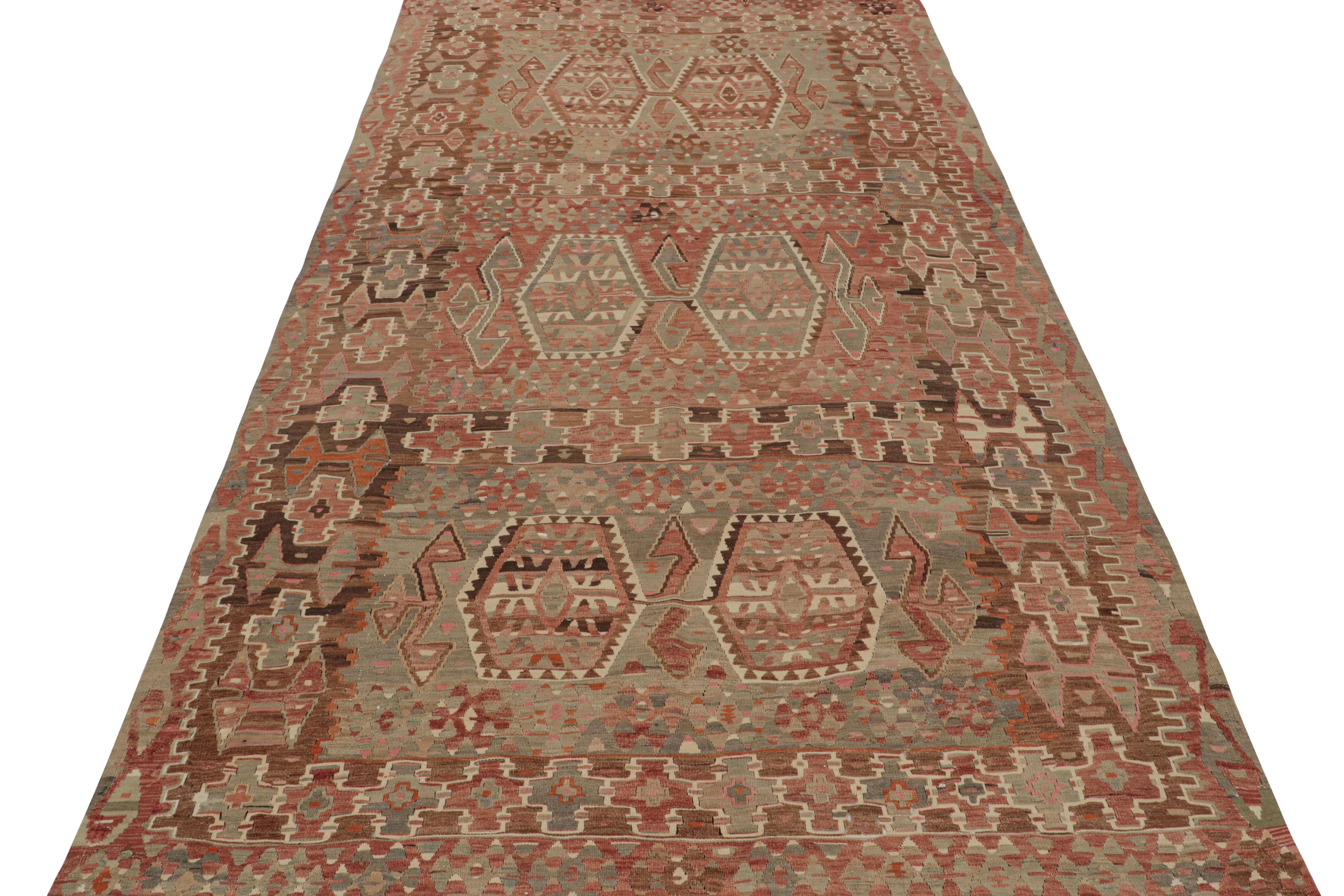 Vintage Kayseri Beige Blue and Salmon Red Wool Kilim Rug by Rug & Kilim In Excellent Condition For Sale In Long Island City, NY