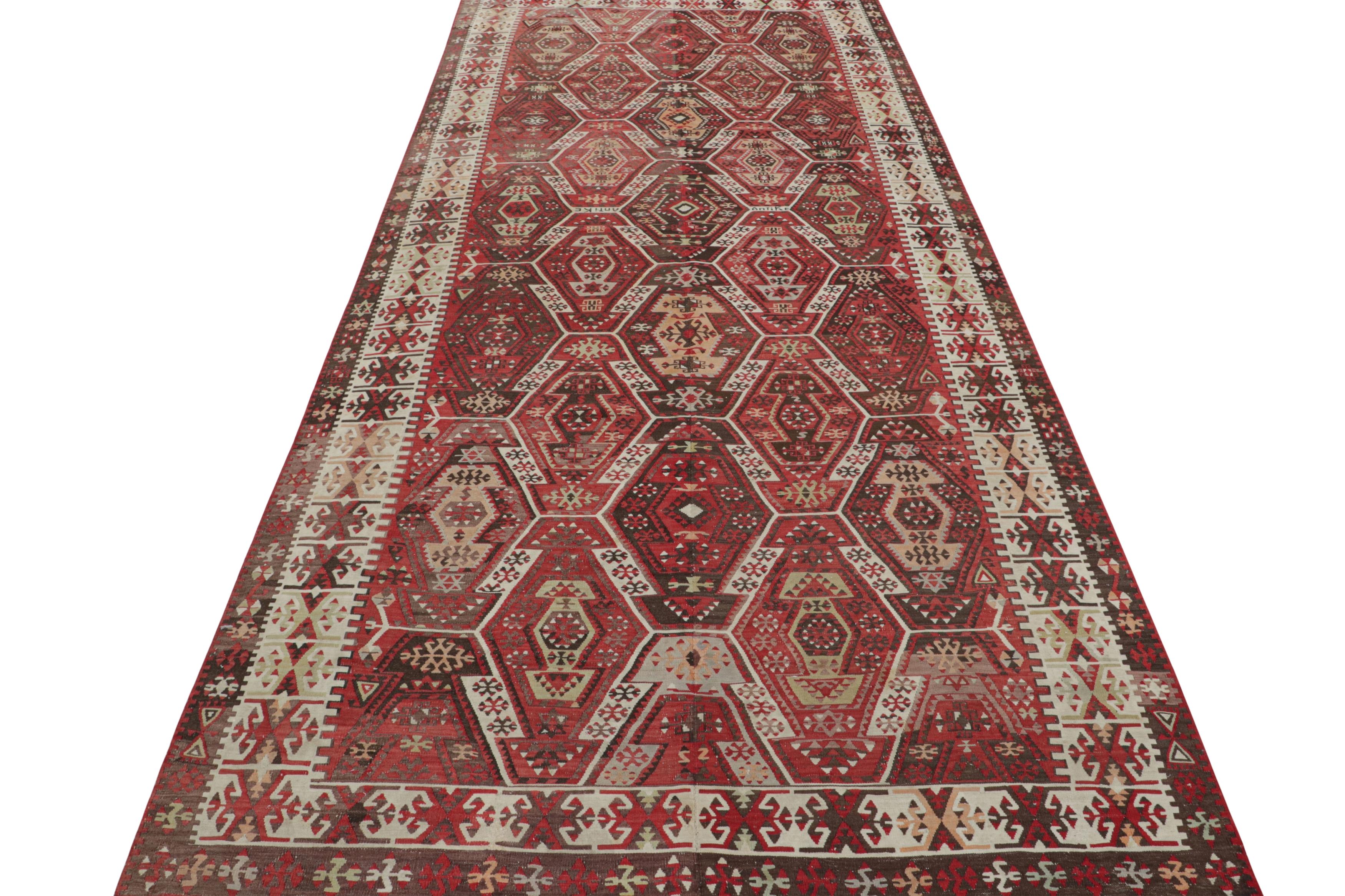 Vintage Kayseri Crimson Red and Beige Wool Kilim Rug In Excellent Condition For Sale In Long Island City, NY