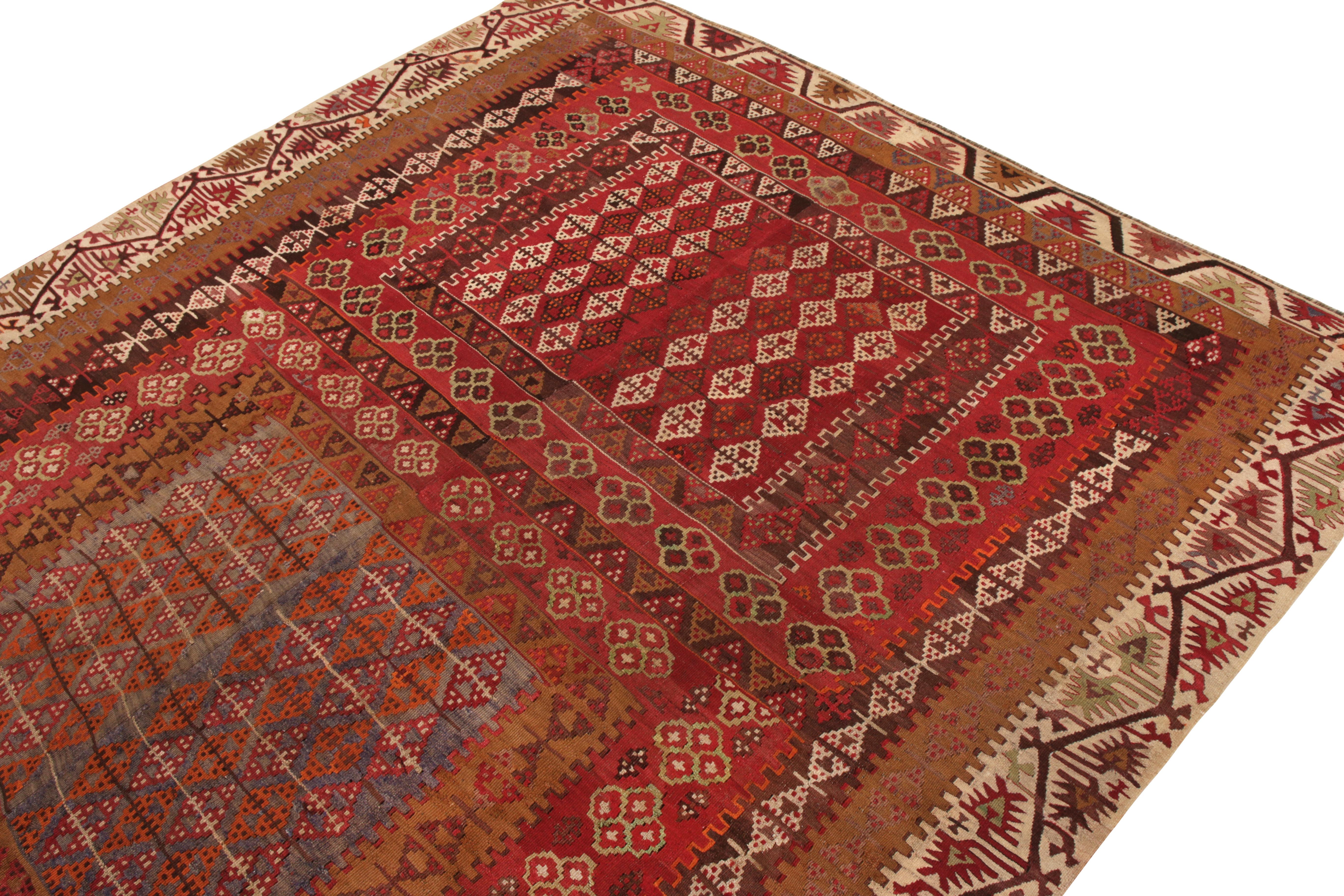 Tribal Vintage Kayseri Kilim Rug in Red and Brown Geometric pattern by Rug & Kilim For Sale