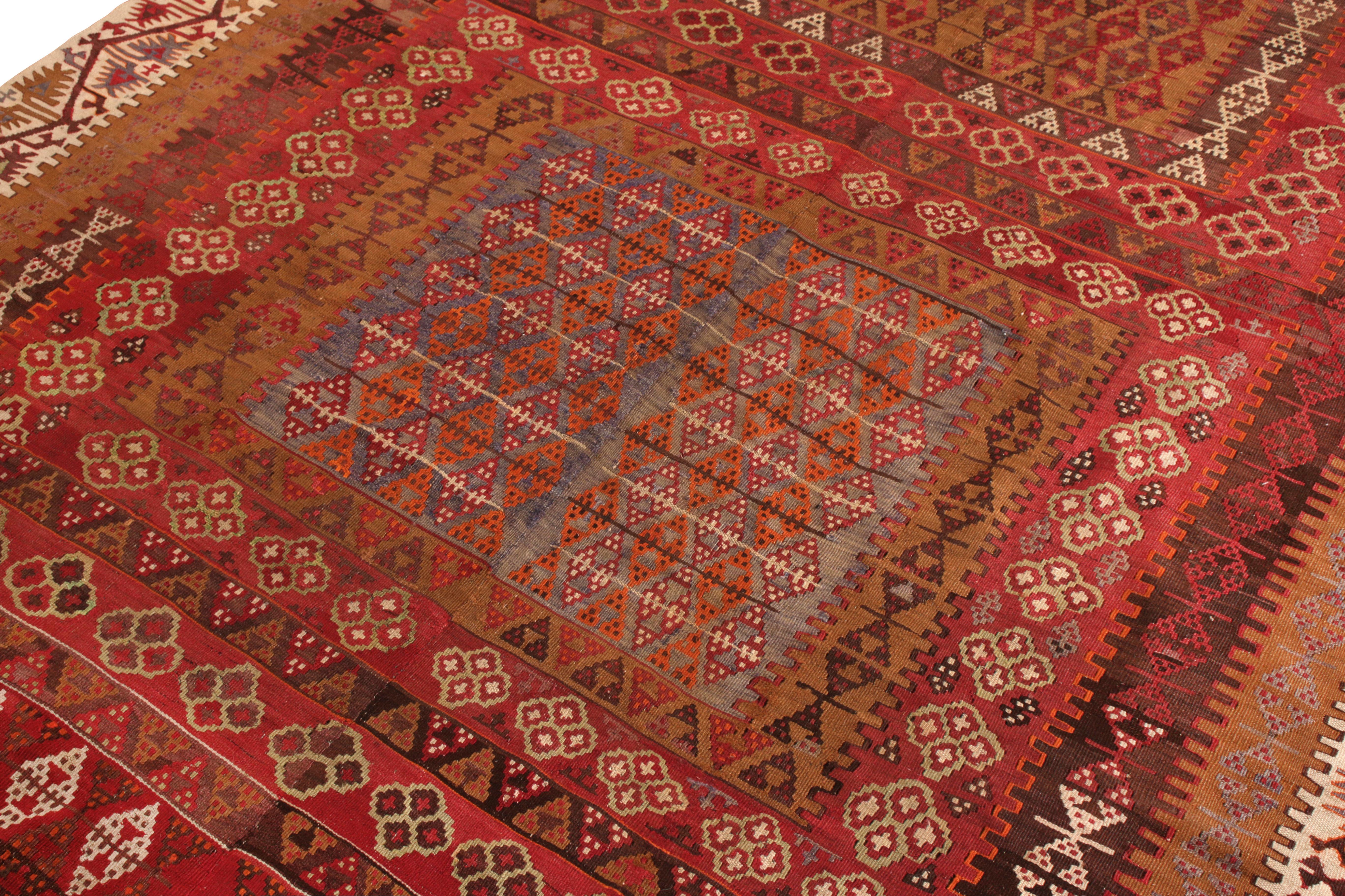 Turkish Vintage Kayseri Kilim Rug in Red and Brown Geometric pattern by Rug & Kilim For Sale