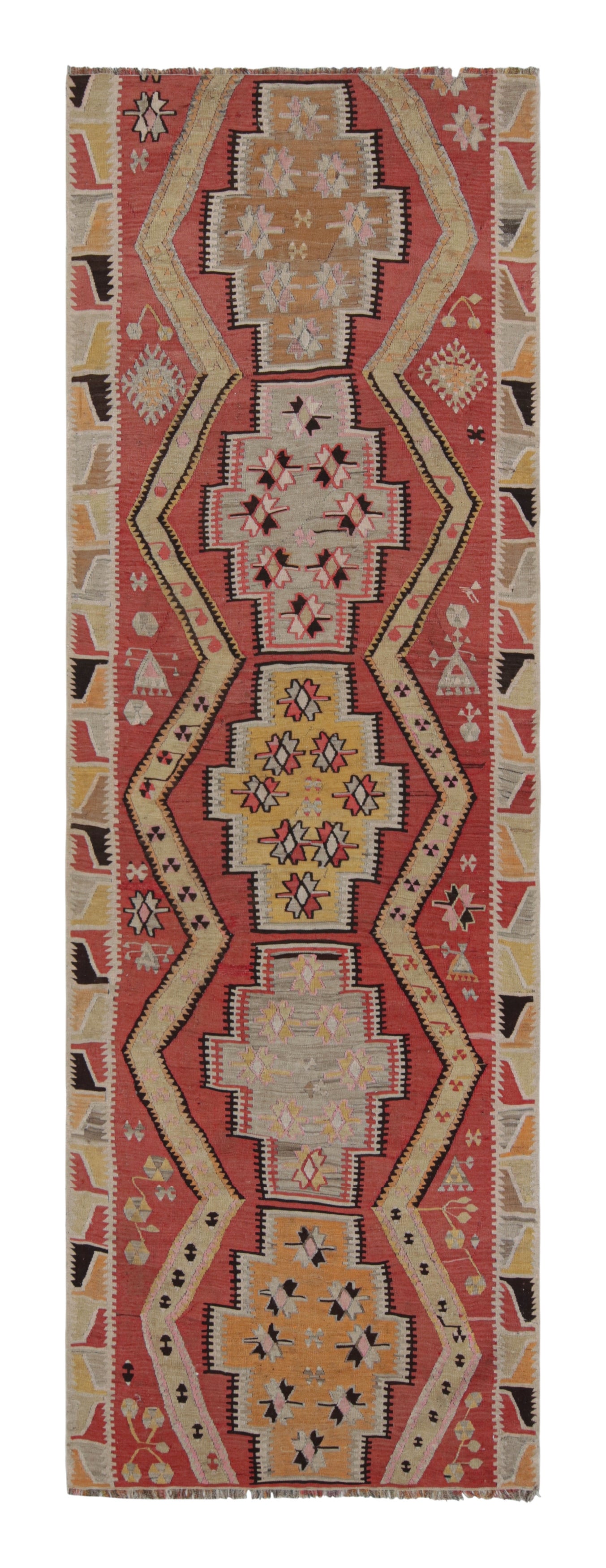Kayseri, roter und goldgelber Woll-Kelim-Teppich von Teppich & Kelim im Angebot