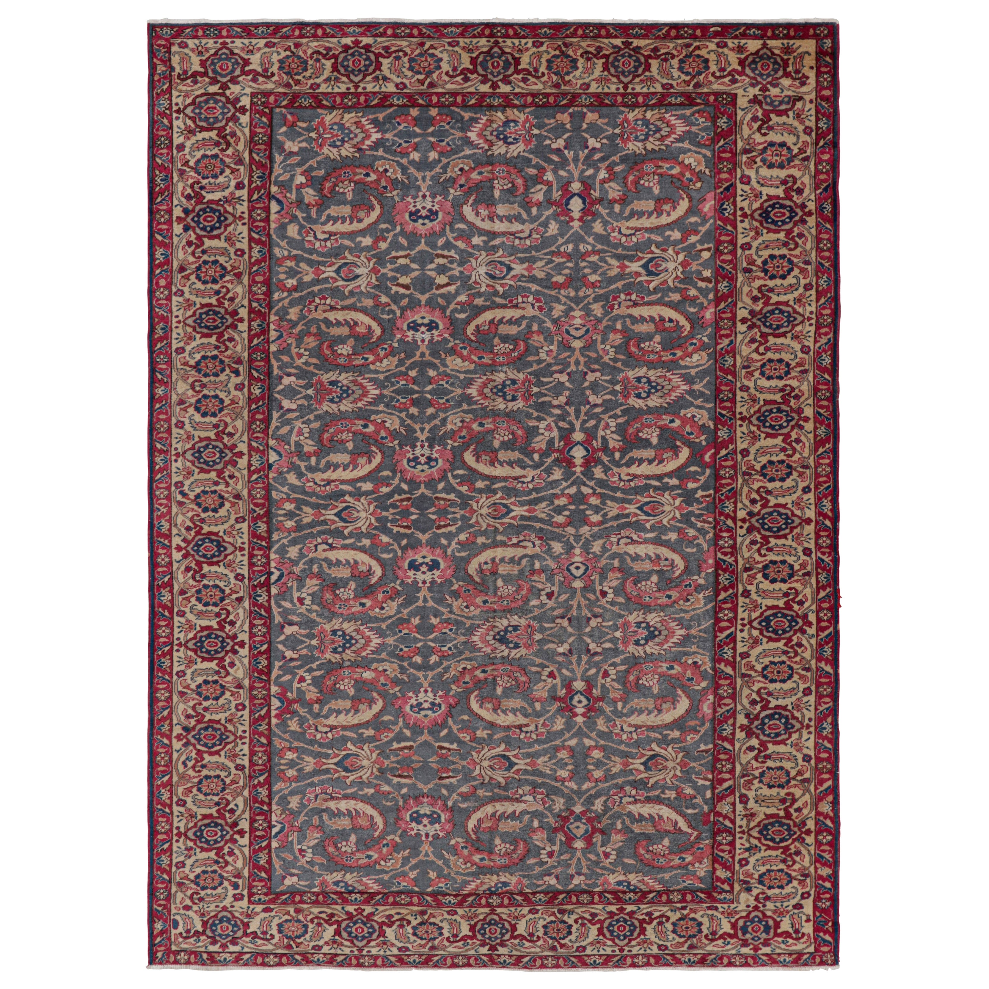 Tappeto vintage Kayseri blu con motivi floreali rosso chiaro - Rug & Kilim