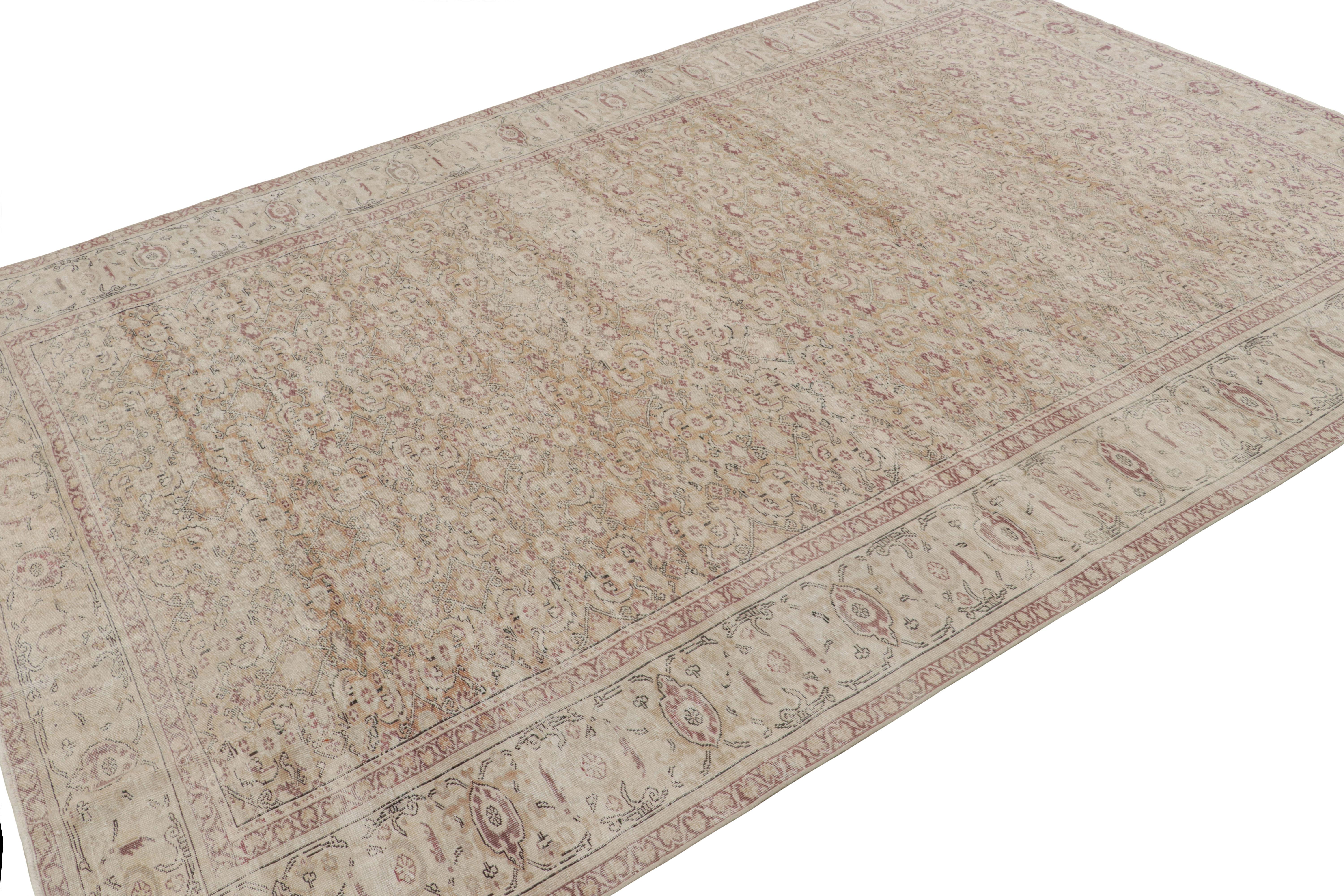 Hand-Knotted Vintage Kayseri Rug in Gold and Beige with Floral Patterns, from Rug & Kilim For Sale