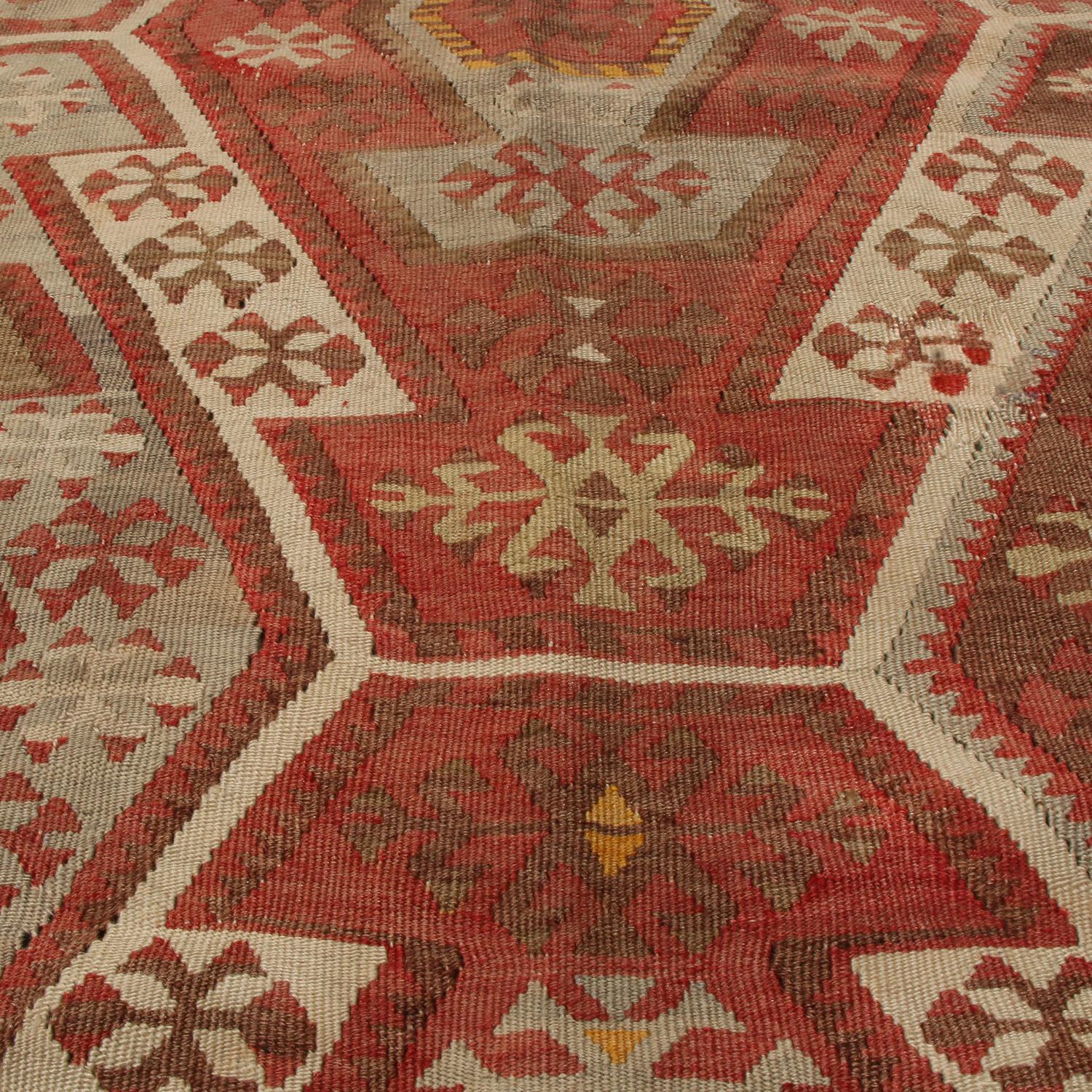 Vintage Kayseri Russet Red and Beige Wool Kilim Rug by Rug & Kilim In Excellent Condition For Sale In Long Island City, NY