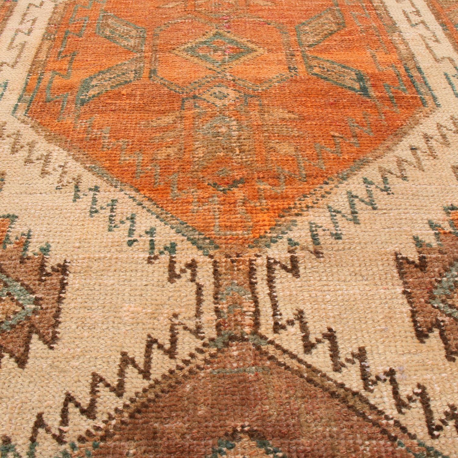 Vintage Kazak Beige Brown and Red Wool Runner by Rug & Kilim In Good Condition For Sale In Long Island City, NY