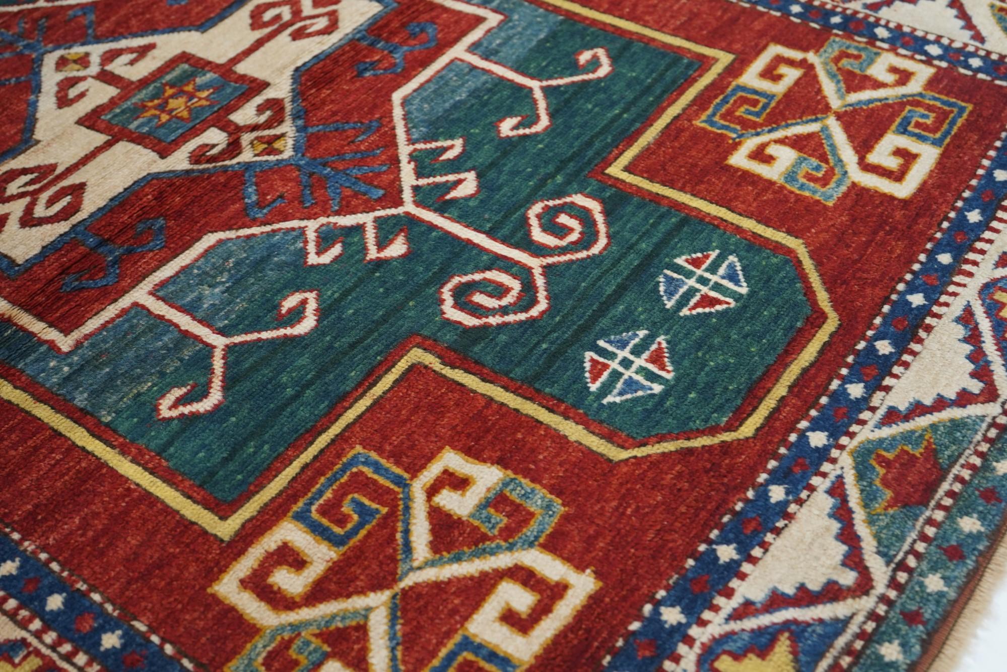 Vintage Kazak Fachralo Rug 4'0'' x 5'2'' In Excellent Condition For Sale In New York, NY