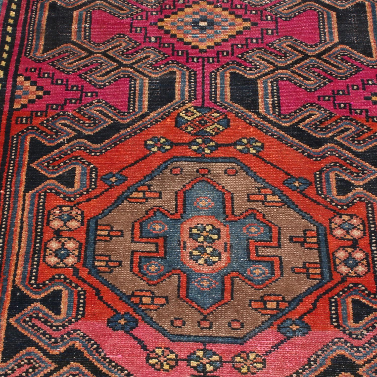 Pakistani Vintage Kazak Red and Blue Wool Runner by Rug & Kilim For Sale