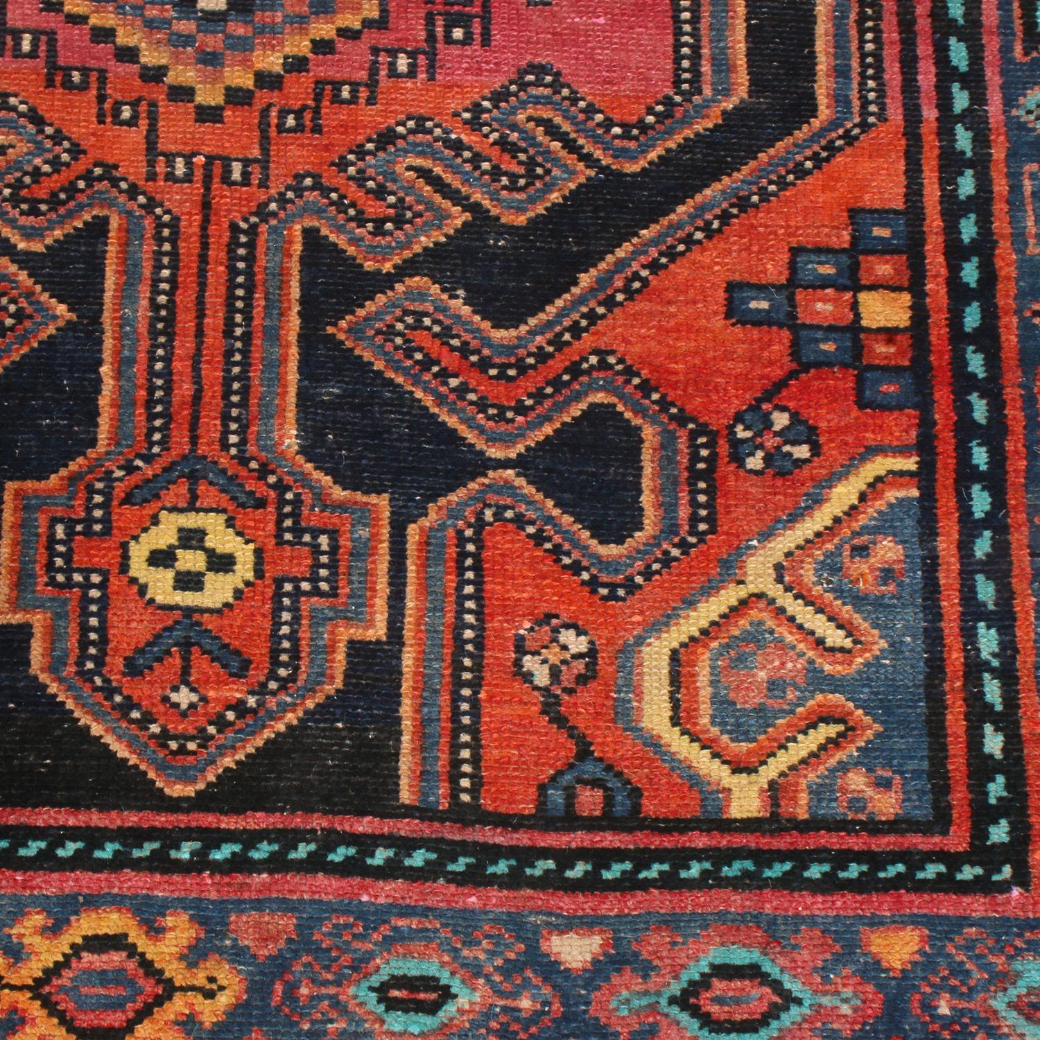 Kazak-Läufer aus roter und blauer Wolle von Teppich & Kelim (Handgeknüpft) im Angebot