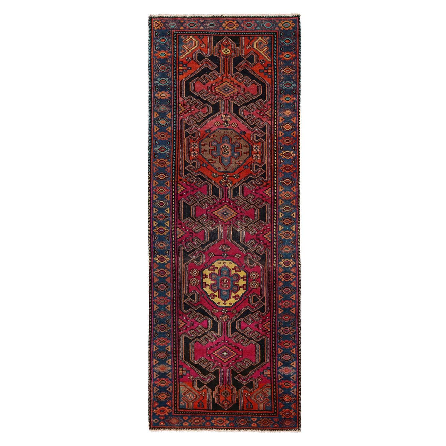 Vintage Kazak Red and Blue Wool Runner by Rug & Kilim For Sale