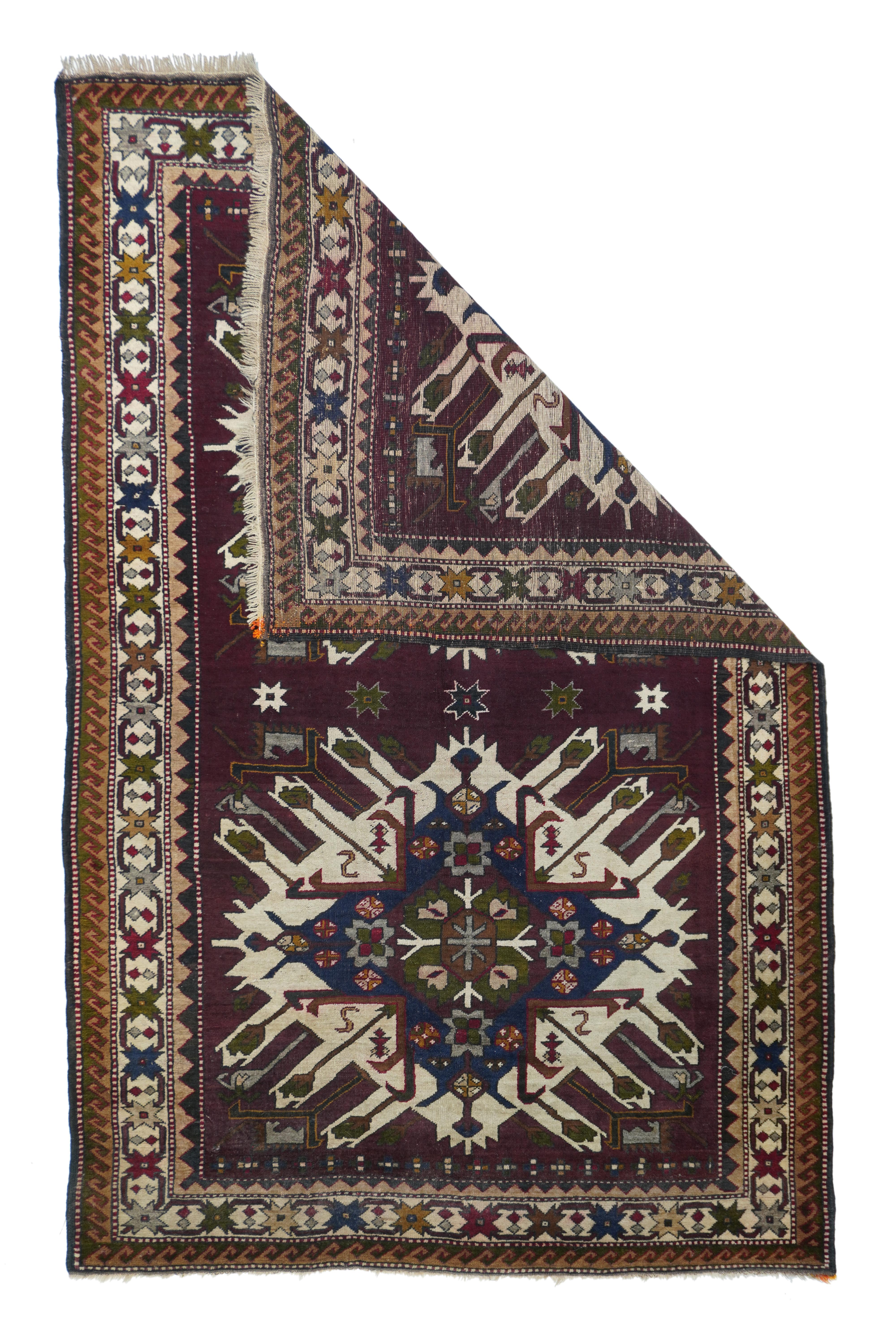 Vintage Kazak Rug 5'4'' x 8'4''. Although called in the trade “Eagle Kazak”, this is really a Chelaberd Karabagh from the southern Caucasus, probably Armenia, made during an early Soviet 5-Year Plan. The nearly brick red field displays two “Eagle”