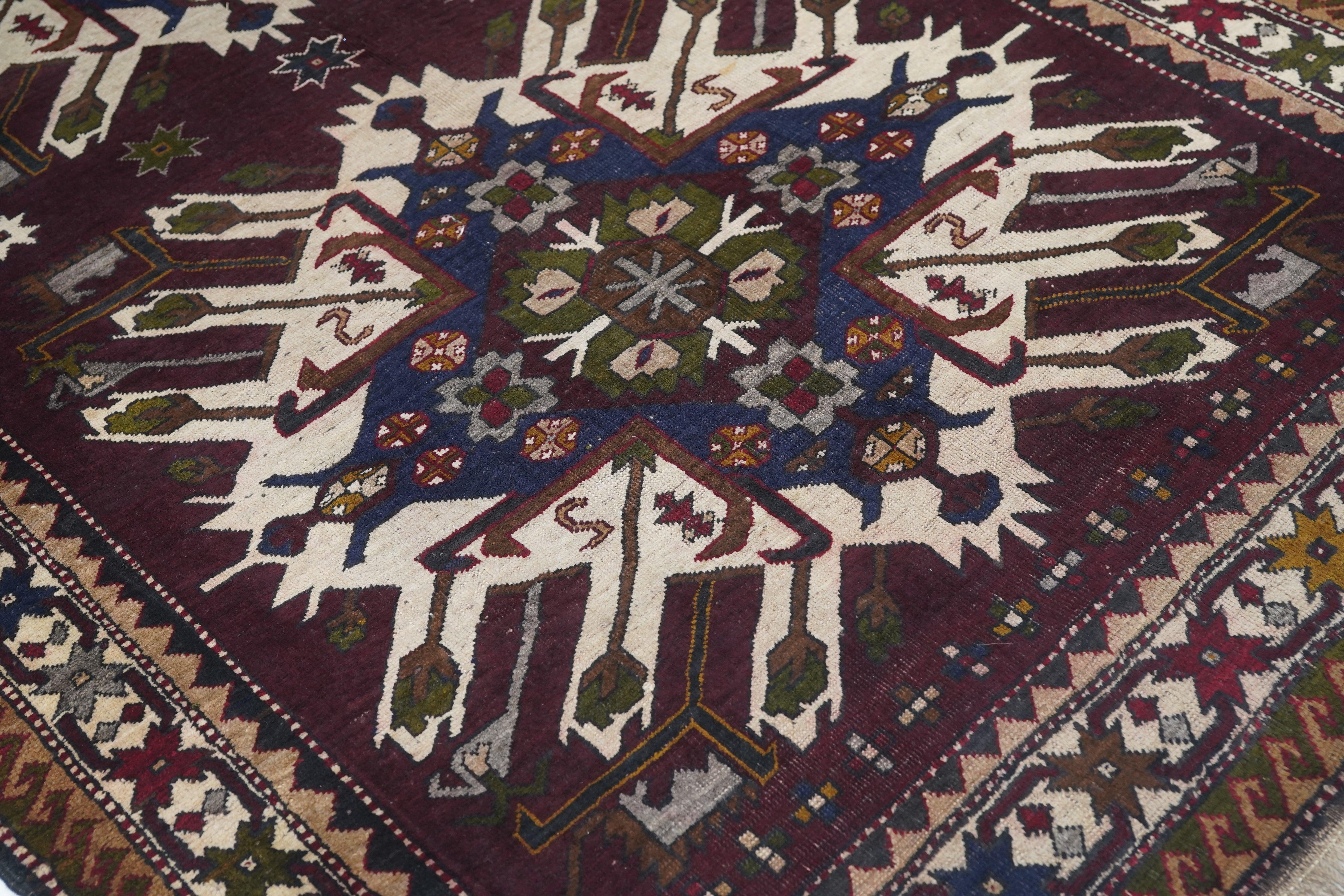 Wool Vintage Kazak Rug 5'4'' x 8'4'' For Sale