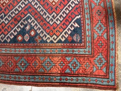 Vintage Kazak Rug With Diamond Medallions and Geometric Border – 5'8" X 4'2"