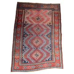 Vintage Kazak Rug With Diamond Medallions and Geometric Border – 5'8" X 4'2"