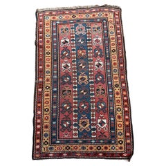 Vintage Kazak Rug With Geometric Tribal Motifs in Red and Blue – 6' X 3'7"