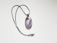 Vintage Dendritic Agate Sterling Silver Pendant Necklace, USA