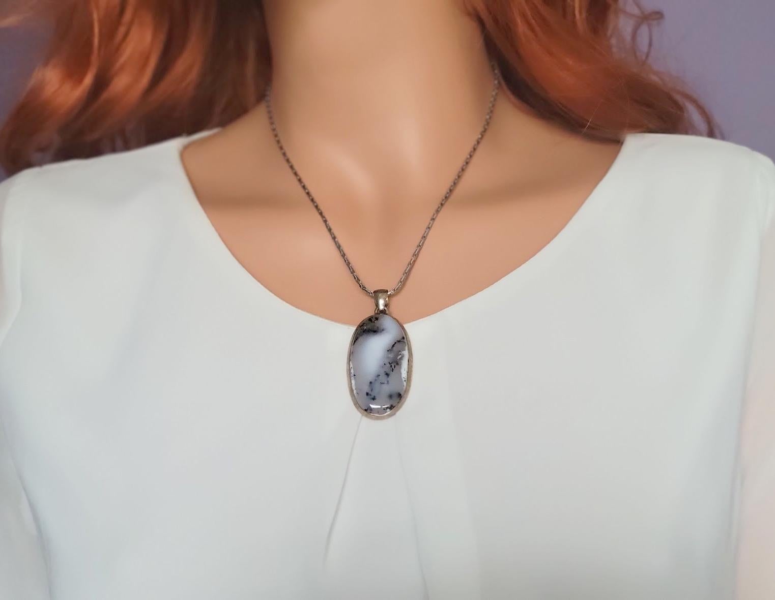 Ciondolo d'argento vintage in agata dendritica del Kazakistan In condizioni ottime in vendita a Chesterland, OH