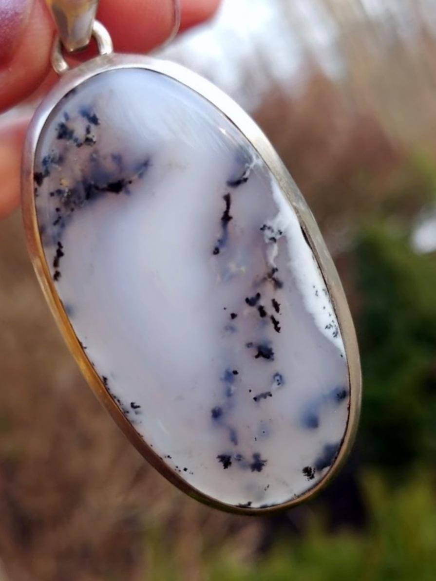 Ciondolo d'argento vintage in agata dendritica del Kazakistan in vendita 1