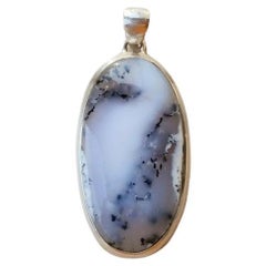 Vintage Kazakhstan Moss Agate with Opal Sterling Silver Pendant