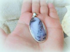Vintage Kazakhstan Moss Agate with Opal Sterling Silver Pendant