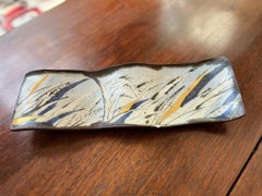 Vintage Kazu Yoneda (1949-) Japanese Ceramic Tray Painted Blue, Black and Gold