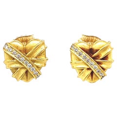 Vintage Keiselstien Cord Diamond 18 Karat Yellow Gold Wrapped Heart Stud Earring