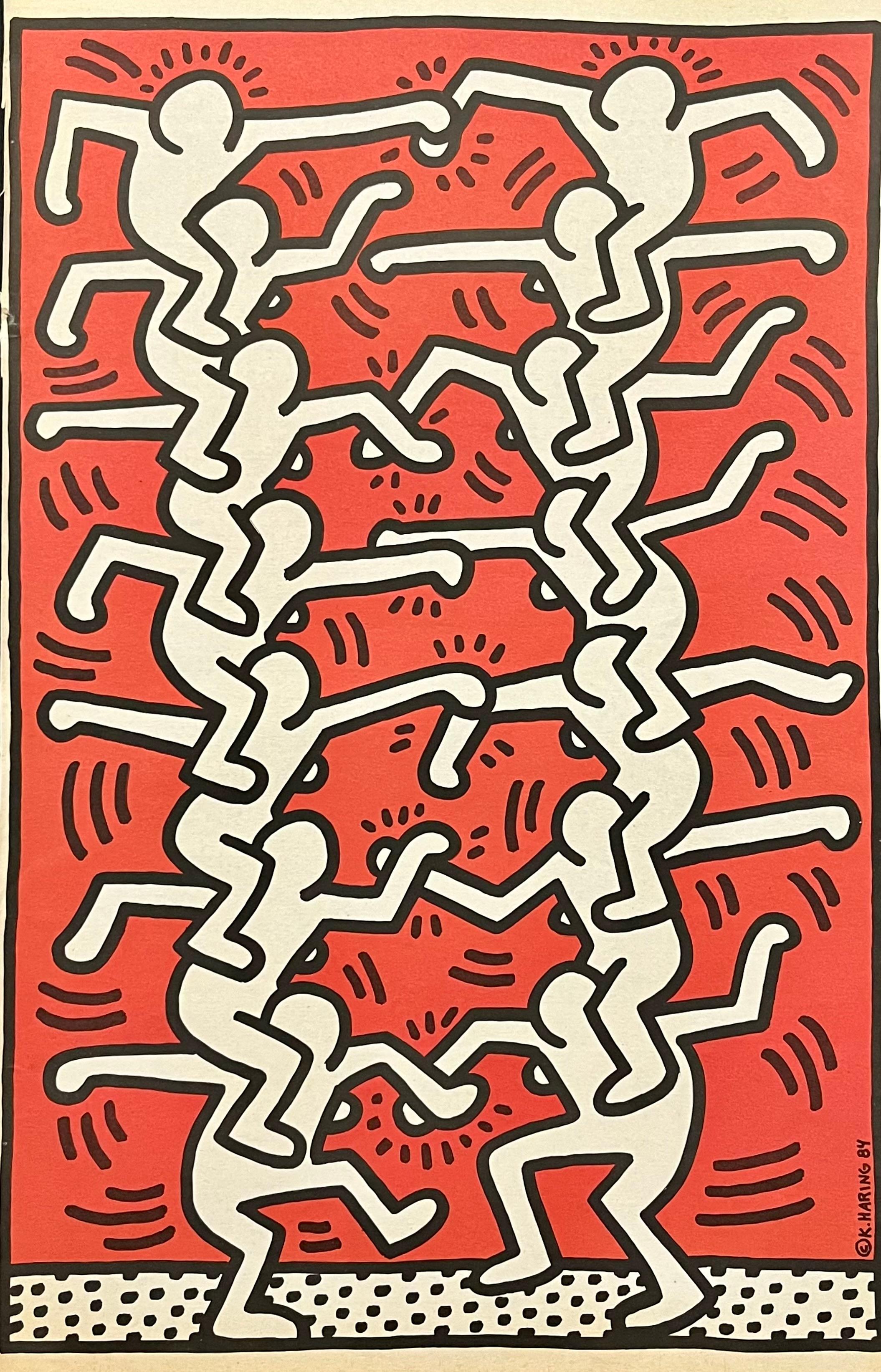 Poster in carta da giornale di Keith Haring 1984:
Raro poster vintage del 1984 con stampa di notizie di Keith Haring, che misura circa 11x17 pollici. Un pezzo da collezione originale di Keith Haring degli anni '80 che si presta a essere