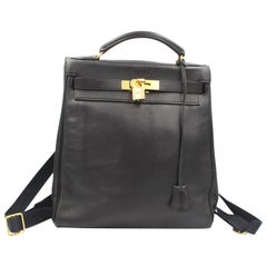  Vintage Hermes Kelly Backpack "A dos" en black swift leather