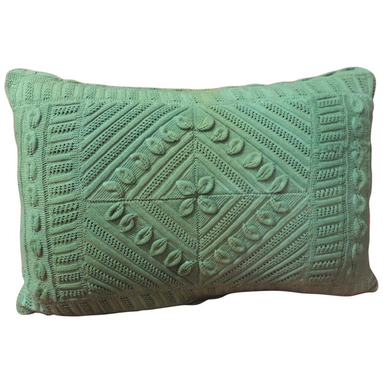 Vintage Kelly Green Crochet Lumbar Decorative Pillow For Sale At