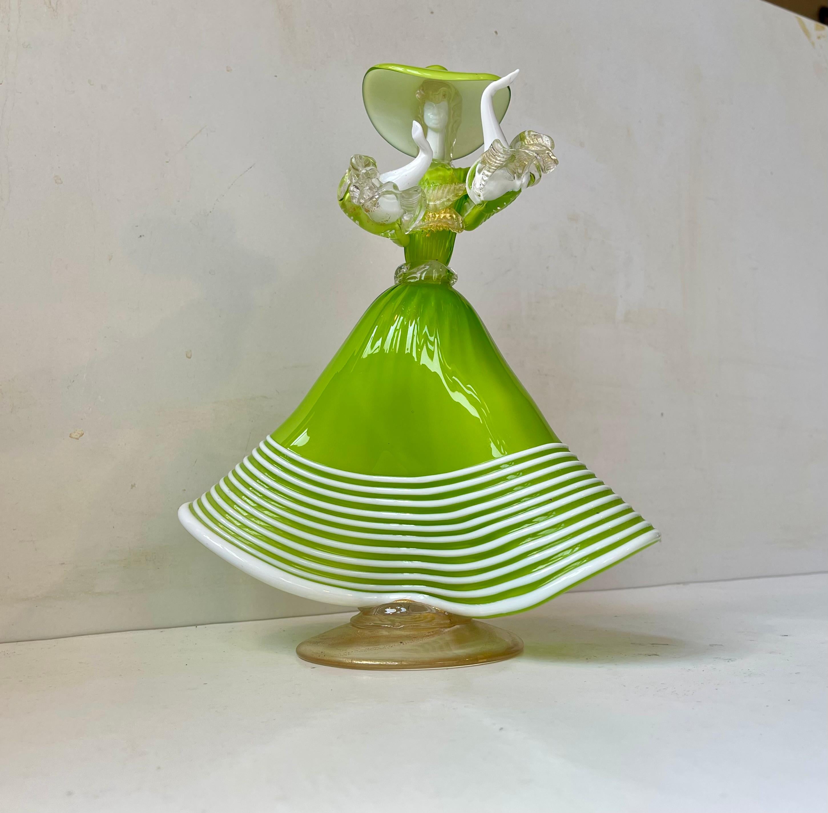Danseuses vénitiennes en verre de Murano de couleur vert Kelly par Franco Toffolo, 1960s en vente 3