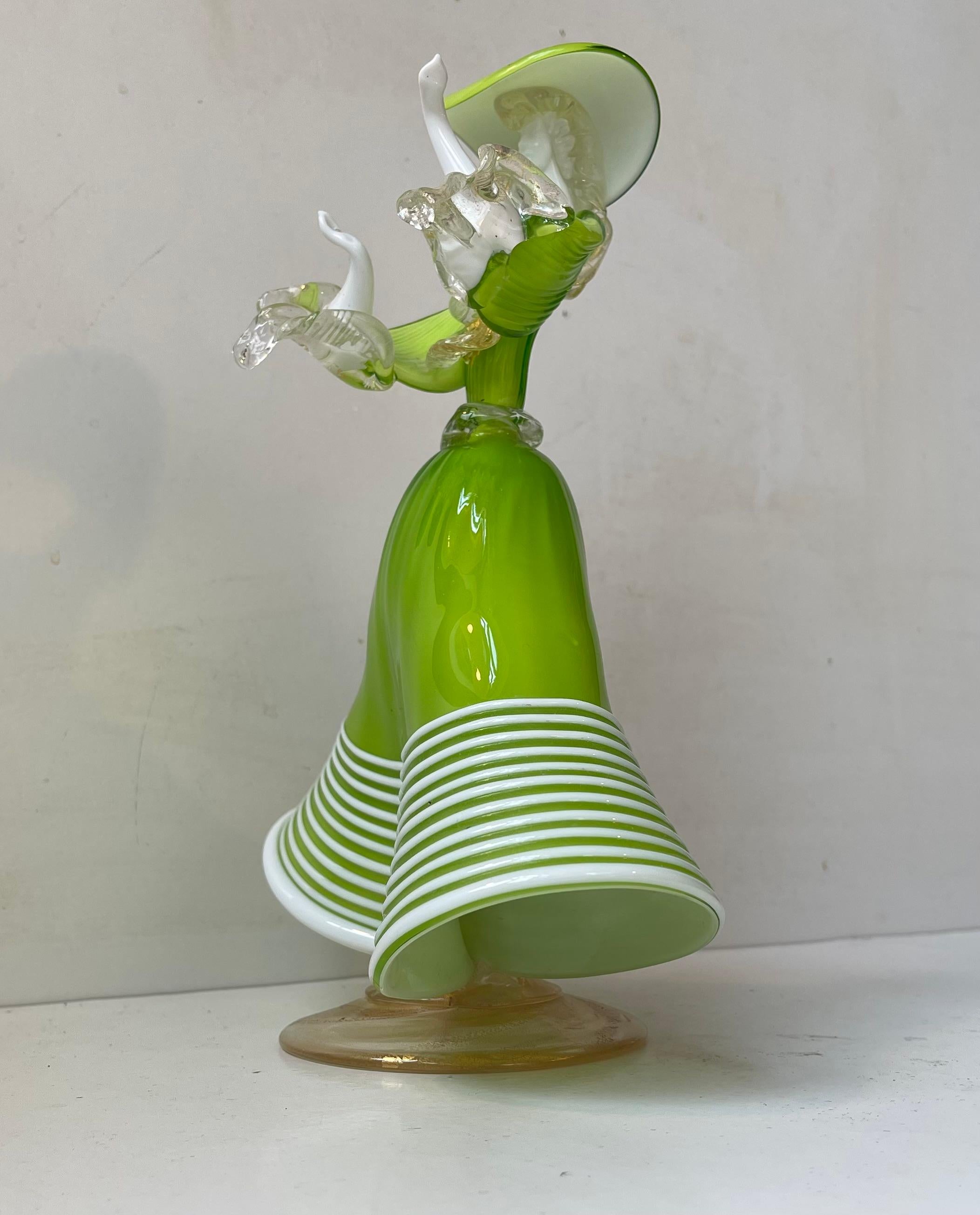 Danseuses vénitiennes en verre de Murano de couleur vert Kelly par Franco Toffolo, 1960s en vente 8